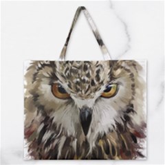 Vector Hand Painted Owl Zipper Large Tote Bag by Mog4mog4