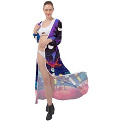 Cartoon Parody In Outer Space Maxi Chiffon Beach Wrap by Mog4mog4