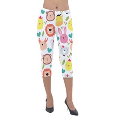 Cute Animals Cartoon Seamless Background Lightweight Velour Capri Leggings  by Bakwanart