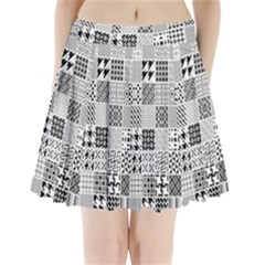 Black And White Geometric Patterns Pleated Mini Skirt by Bakwanart