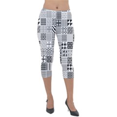 Black And White Geometric Patterns Lightweight Velour Capri Leggings  by Bakwanart