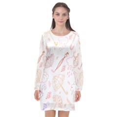 Weather Umbrella Rain Cloud Seamless Doodle Pattern Long Sleeve Chiffon Shift Dress  by Bakwanart