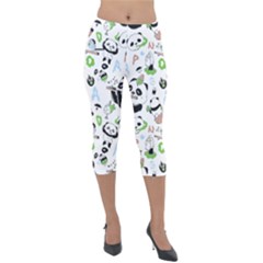 Giant Panda Bear Pattern Lightweight Velour Capri Leggings  by Bakwanart