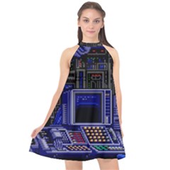 Blue Computer Monitor With Chair Game Digital Wallpaper, Digital Art Halter Neckline Chiffon Dress  by Bakwanart