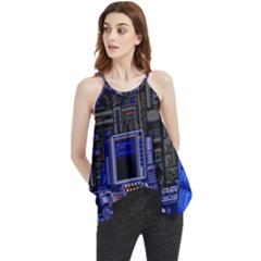 Blue Computer Monitor With Chair Game Digital Wallpaper, Digital Art Flowy Camisole Tank Top by Bakwanart