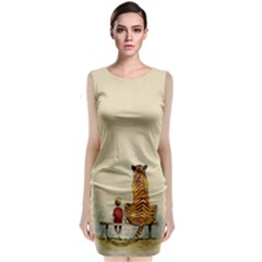 Tiger Sitting Beside Boy Painting Parody Cartoon Classic Sleeveless Midi Dress by Bakwanart