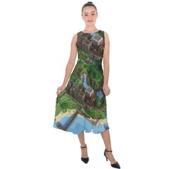 Green Village Miniature Technology Midi Tie-back Chiffon Dress by Bakwanart