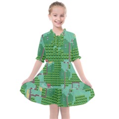 Green Retro Games Pattern Kids  All Frills Chiffon Dress by Bakwanart