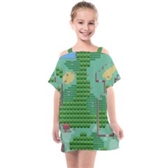 Green Retro Games Pattern Kids  One Piece Chiffon Dress by Bakwanart