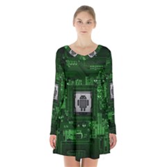 Technology Computer Chip Electronics Industry Circuit Board Long Sleeve Velvet V-neck Dress by Bakwanart