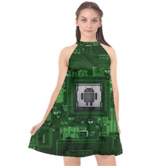 Technology Computer Chip Electronics Industry Circuit Board Halter Neckline Chiffon Dress  by Bakwanart