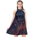 Abstract Colorful Circuit Halter Neckline Chiffon Dress  View1