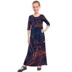 Abstract Colorful Circuit Kids  Quarter Sleeve Maxi Dress by Bakwanart