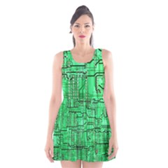 Green Circuit Board Computer Scoop Neck Skater Dress by Bakwanart