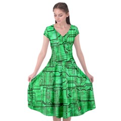 Green Circuit Board Computer Cap Sleeve Wrap Front Dress by Bakwanart