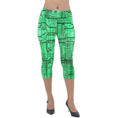 Green Circuit Board Computer Lightweight Velour Capri Leggings  by Bakwanart