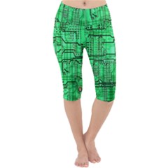 Green Circuit Board Computer Lightweight Velour Cropped Yoga Leggings by Bakwanart