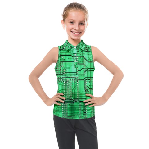 Green Circuit Board Computer Kids  Sleeveless Polo Tee by Bakwanart