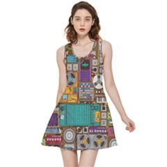 Pattern Design Art Techno Dj Music Retro Music Device Inside Out Reversible Sleeveless Dress by Bakwanart