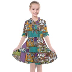 Pattern Design Art Techno Dj Music Retro Music Device Kids  All Frills Chiffon Dress by Bakwanart