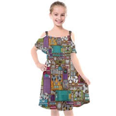 Pattern Design Art Techno Dj Music Retro Music Device Kids  Cut Out Shoulders Chiffon Dress by Bakwanart