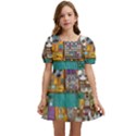 Pattern Design Art Techno Dj Music Retro Music Device Kids  Short Sleeve Dolly Dress View1