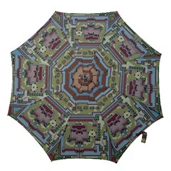 Arcade Game Retro Pattern Hook Handle Umbrellas (large) by Bakwanart