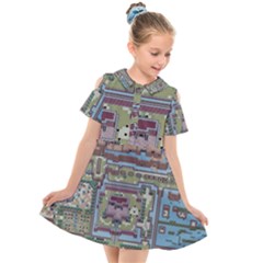 Arcade Game Retro Pattern Kids  Short Sleeve Shirt Dress by Bakwanart