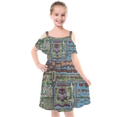 Arcade Game Retro Pattern Kids  Cut Out Shoulders Chiffon Dress by Bakwanart