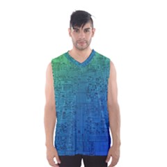 Blue And Green Circuit Board Wallpaper Circuit Board Sketch Men s Basketball Tank Top by Bakwanart