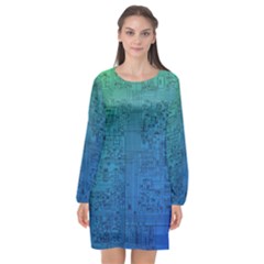 Blue And Green Circuit Board Wallpaper Circuit Board Sketch Long Sleeve Chiffon Shift Dress  by Bakwanart