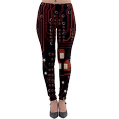 Red Computer Circuit Board Lightweight Velour Leggings by Bakwanart