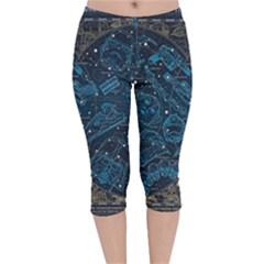 Position Of The Constellations Illustration Star Blue Velvet Capri Leggings  by Bakwanart