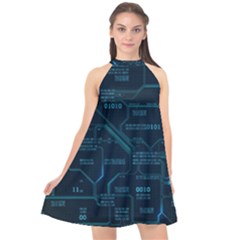 Technology Computer Circuit Boards Electricity Cpu Binary Halter Neckline Chiffon Dress  by Bakwanart