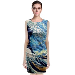 The Great Wave Of Kanagawa Painting Hokusai, Starry Night Vincent Van Gogh Classic Sleeveless Midi Dress by Bakwanart