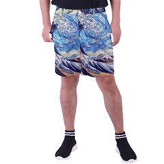 The Great Wave Of Kanagawa Painting Hokusai, Starry Night Vincent Van Gogh Men s Pocket Shorts by Bakwanart