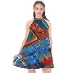 Gray Circuit Board Electronics Electronic Components Microprocessor Halter Neckline Chiffon Dress  by Bakwanart