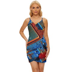 Gray Circuit Board Electronics Electronic Components Microprocessor Wrap Tie Front Dress by Bakwanart