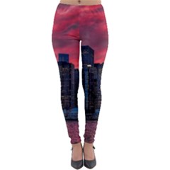 Skyline Sunset United States Reflection Usa,new York Manhattan Lightweight Velour Leggings by Bakwanart