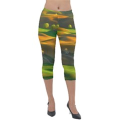 Landscape Usa Nature Washington State Trees Field Palouse Lightweight Velour Capri Leggings  by Bakwanart