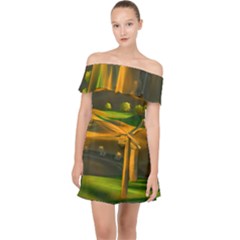 Landscape Usa Nature Washington State Trees Field Palouse Off Shoulder Chiffon Dress by Bakwanart