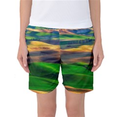 Grassland Nature Palouse Green Field Hill Sky Butte Women s Basketball Shorts by Bakwanart