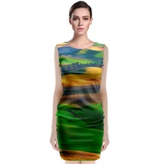 Grassland Nature Palouse Green Field Hill Sky Butte Classic Sleeveless Midi Dress by Bakwanart