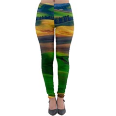 Grassland Nature Palouse Green Field Hill Sky Butte Lightweight Velour Leggings by Bakwanart