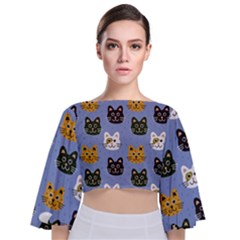 Cat Cat Background Animals Little Cat Pets Kittens Tie Back Butterfly Sleeve Chiffon Top by 99art