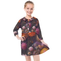 Flowers Petals Blossoms Art Flora Kids  Quarter Sleeve Shirt Dress by 99art