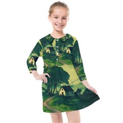 Landscape Scenery Nature Artwork Kids  Quarter Sleeve Shirt Dress by 99art