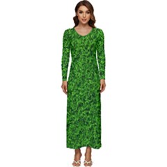 Green Grass Texture Summer Long Sleeve Longline Maxi Dress by 99art