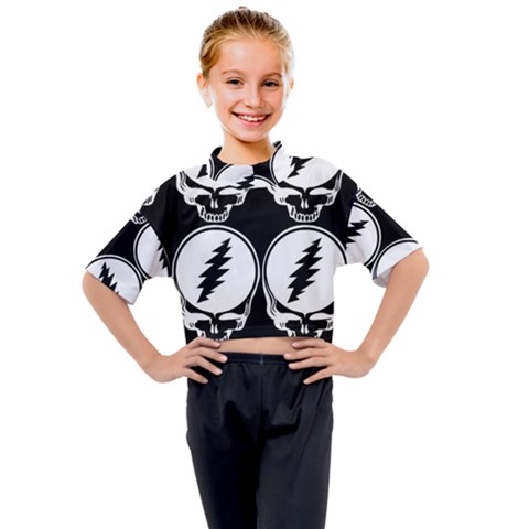 Black And White Deadhead Grateful Dead Steal Your Face Pattern Kids Mock Neck Tee by 99art