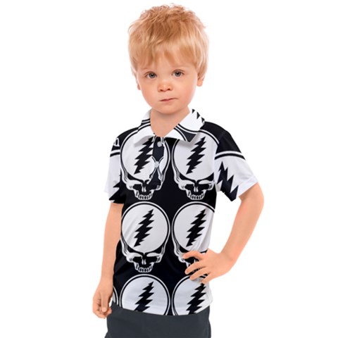 Black And White Deadhead Grateful Dead Steal Your Face Pattern Kids  Polo Tee by 99art